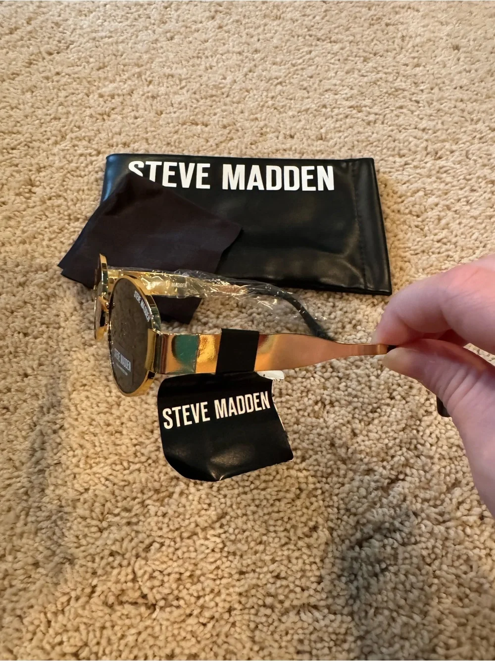 Steve Madden Gold Frame Black Lens Oval Sunglasses